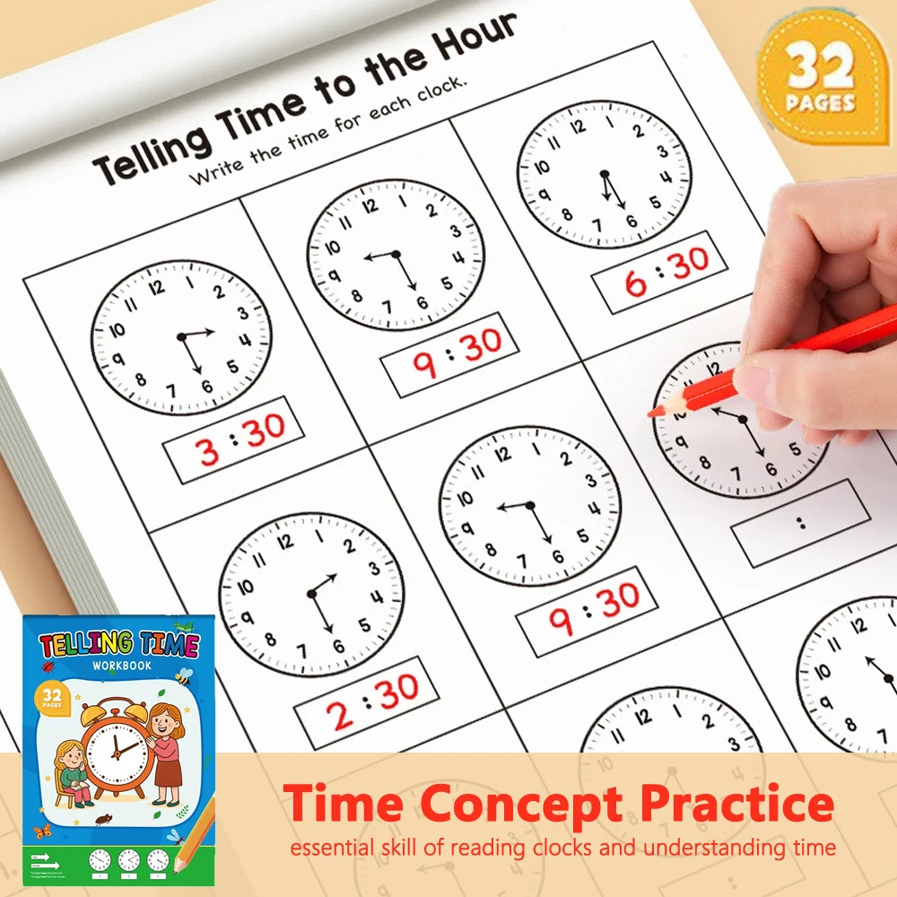 32 Pages Telling Time Workbook - огляд і ціна Learning Workbook Preschool